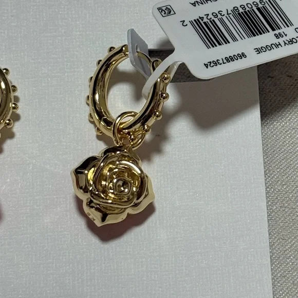 NWT Kendra Scott Mallory Gold Huggie Convertible Earrings in Blush Roses - Picture 11 of 12